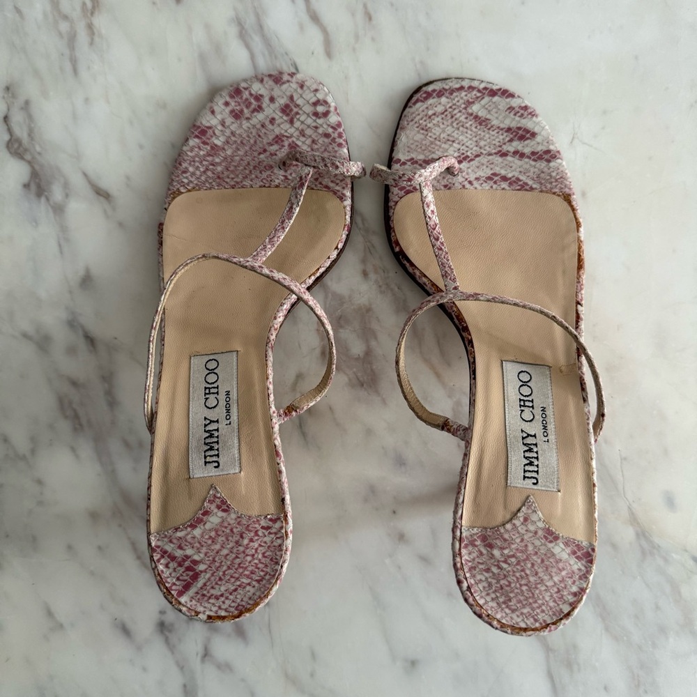 Jimmy Choo Pink Snake Skin Y2K Sexy Minimalist Toe Loop Kitten Siletto Heels 35 - Picture 6 of 7
